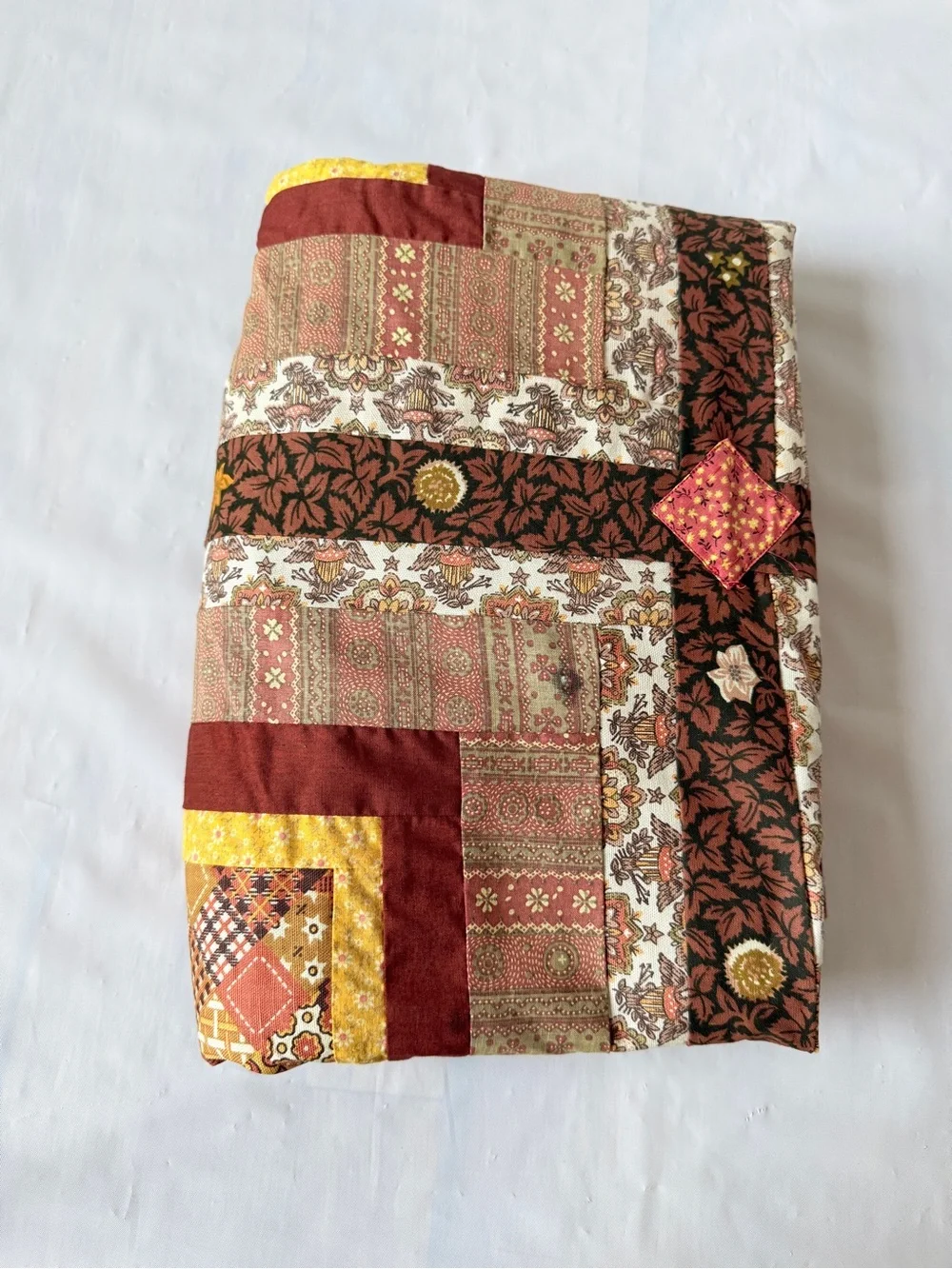 Vintage Handmade Patchwork Quilt Top Log Cabin Unfinished Craft Tablecloth 55x70